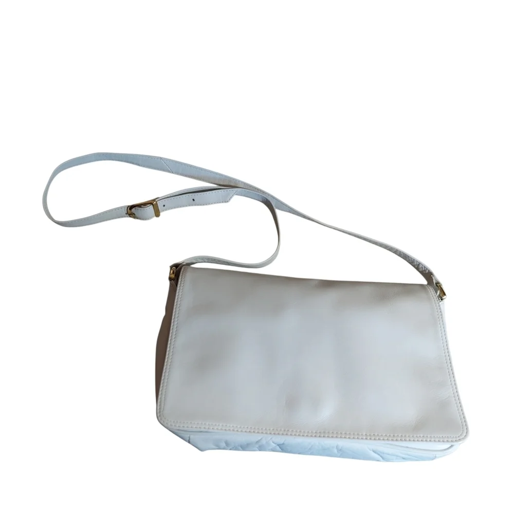 Vintage Ganson Minimalist White Leather Crossbody Bag with Adjustable Strap